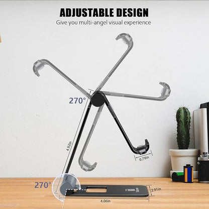 Adjustable phone stand by My Store holding a smartphone, with a sturdy base and adjustable viewing angle.