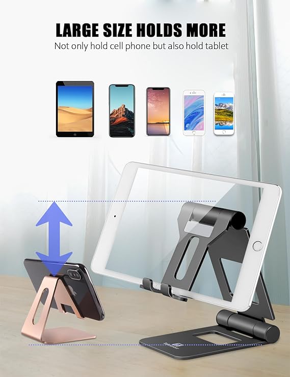Adjustable phone stand from My Store holding a smartphone, with a sturdy base and flexible viewing angle.