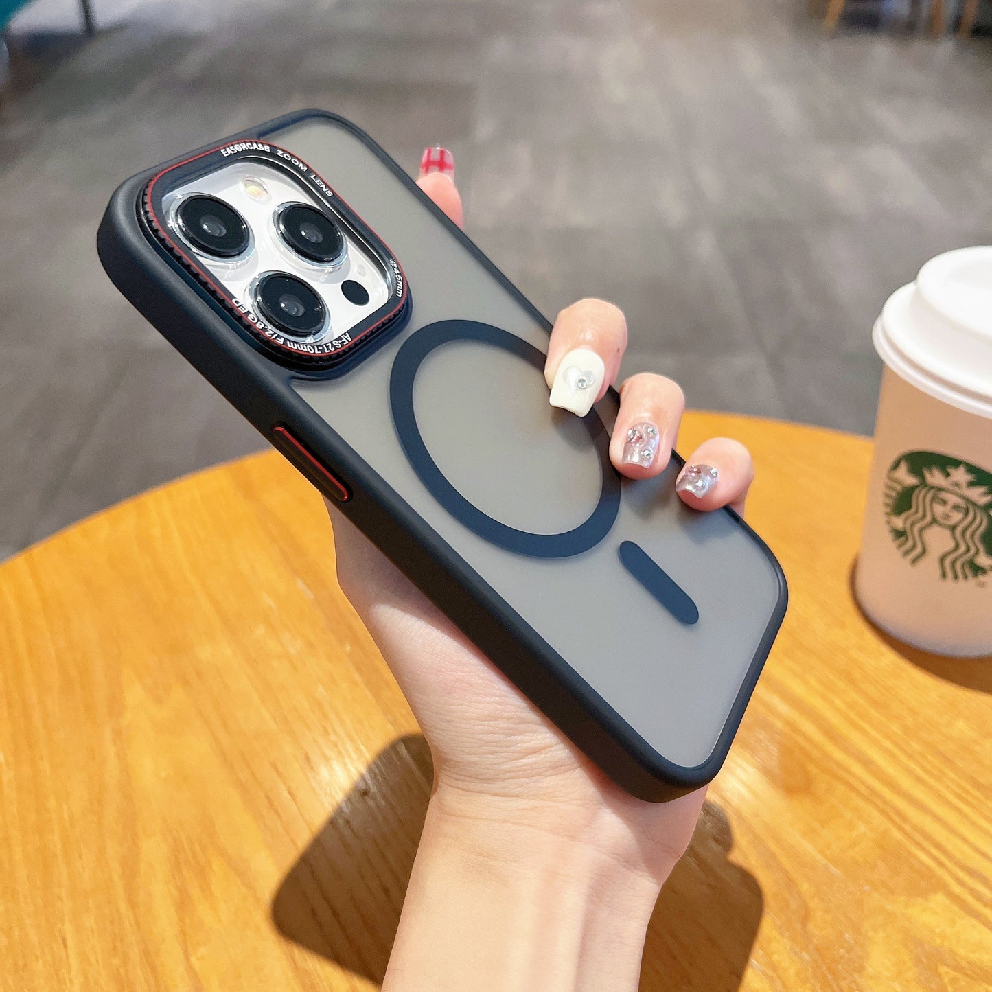 Metal lens magnetic frosted phone case for smartphones, featuring a sleek frosted finish and magnetic closure design.