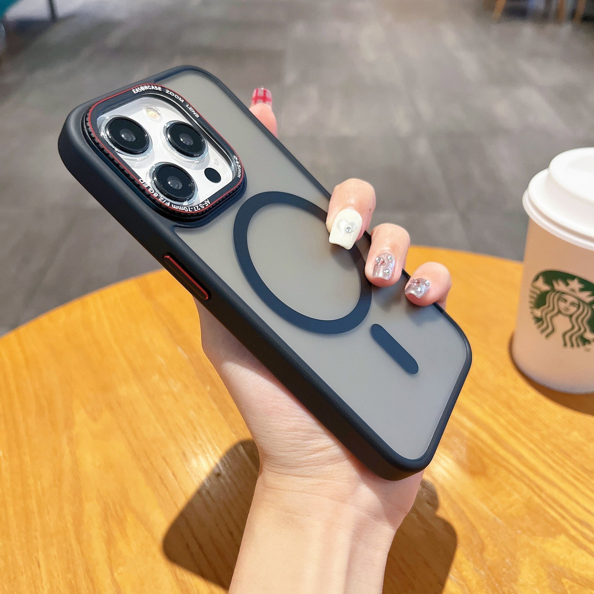 Metal lens magnetic frosted phone case for smartphones, featuring a sleek frosted finish and magnetic closure design.