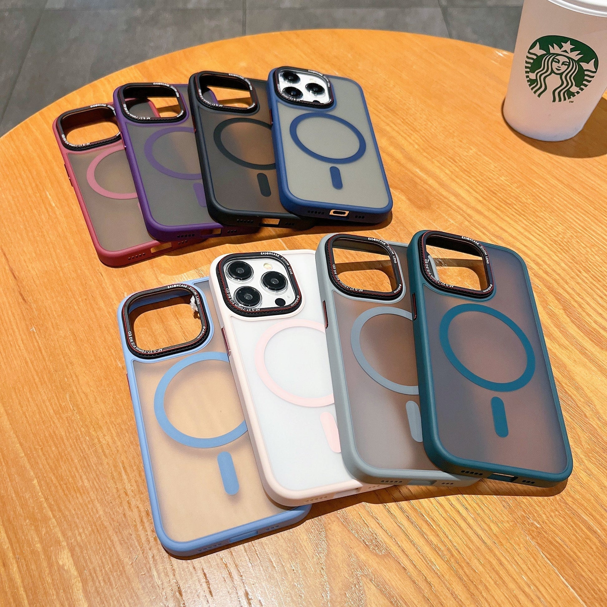 Frosted metal lens magnetic phone case for smartphones, featuring a sleek design and magnetic closure.