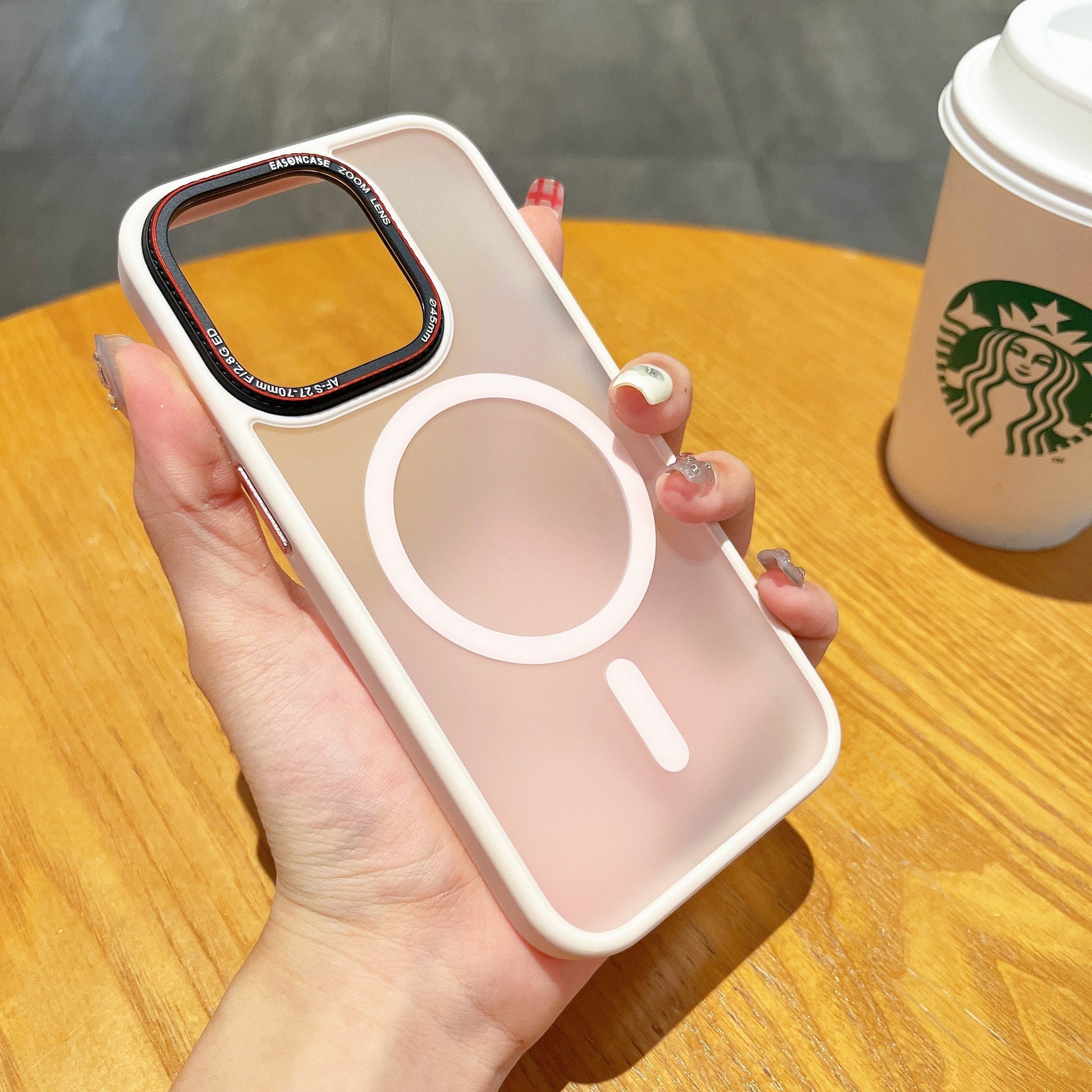 Frosted metal lens magnetic phone case in black, designed for enhanced durability and style, with precise cutouts for buttons and ports.